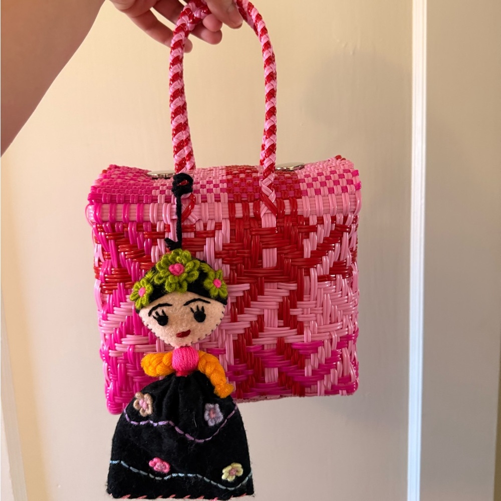 Handwoven Pink Ombre Tote Bag with Doll Charm
